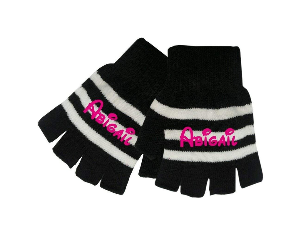 Personalised Magic Kids Winter Stripe Fingerless Gloves Teenagers With Name On