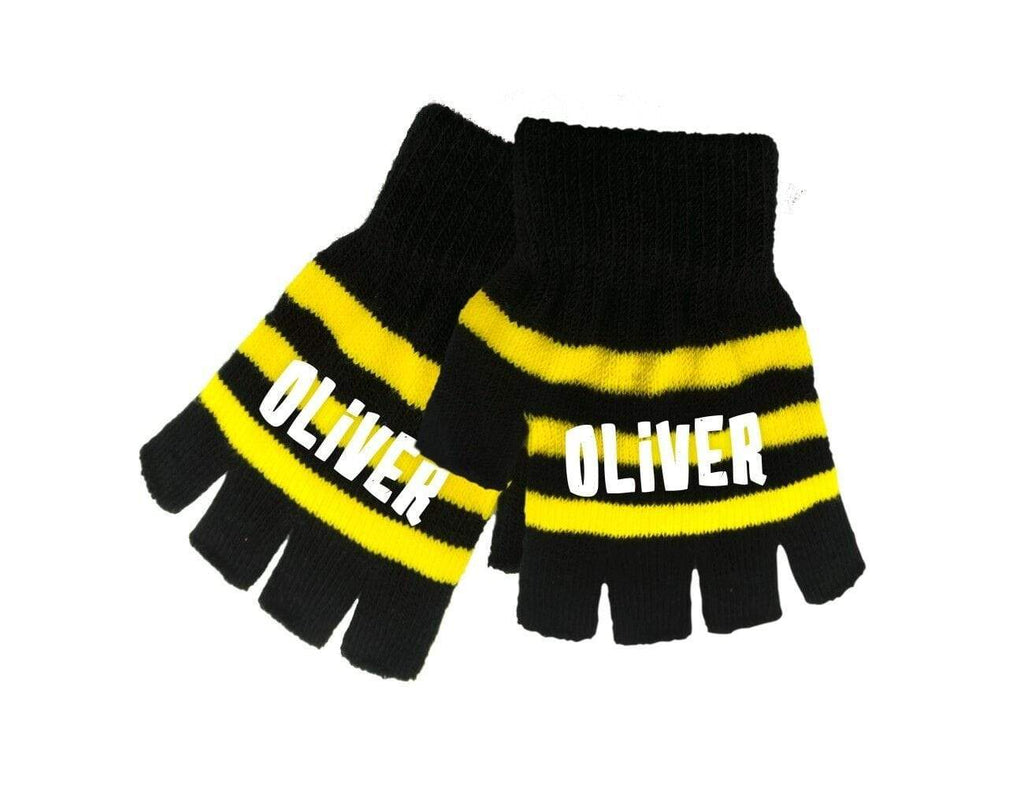 Personalised Magic Kids Winter Stripe Fingerless Gloves Teenagers With Name On