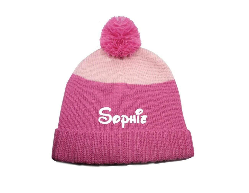 Children's Boys Girls Personalise Name 4 Colours Unique pom pom Winter Hats 3-10