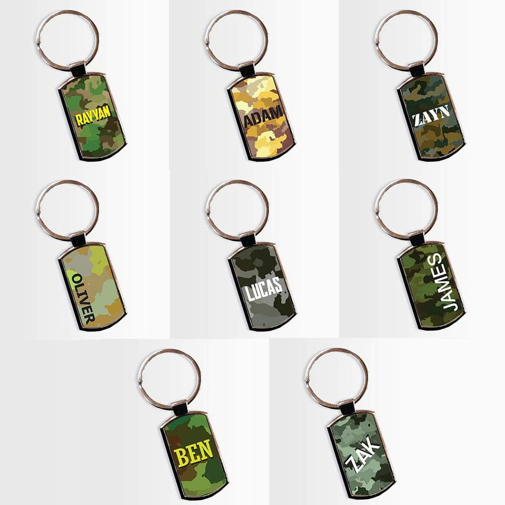 Personalised Name Initials Camouflage Print Key Ring Sentimental Gift