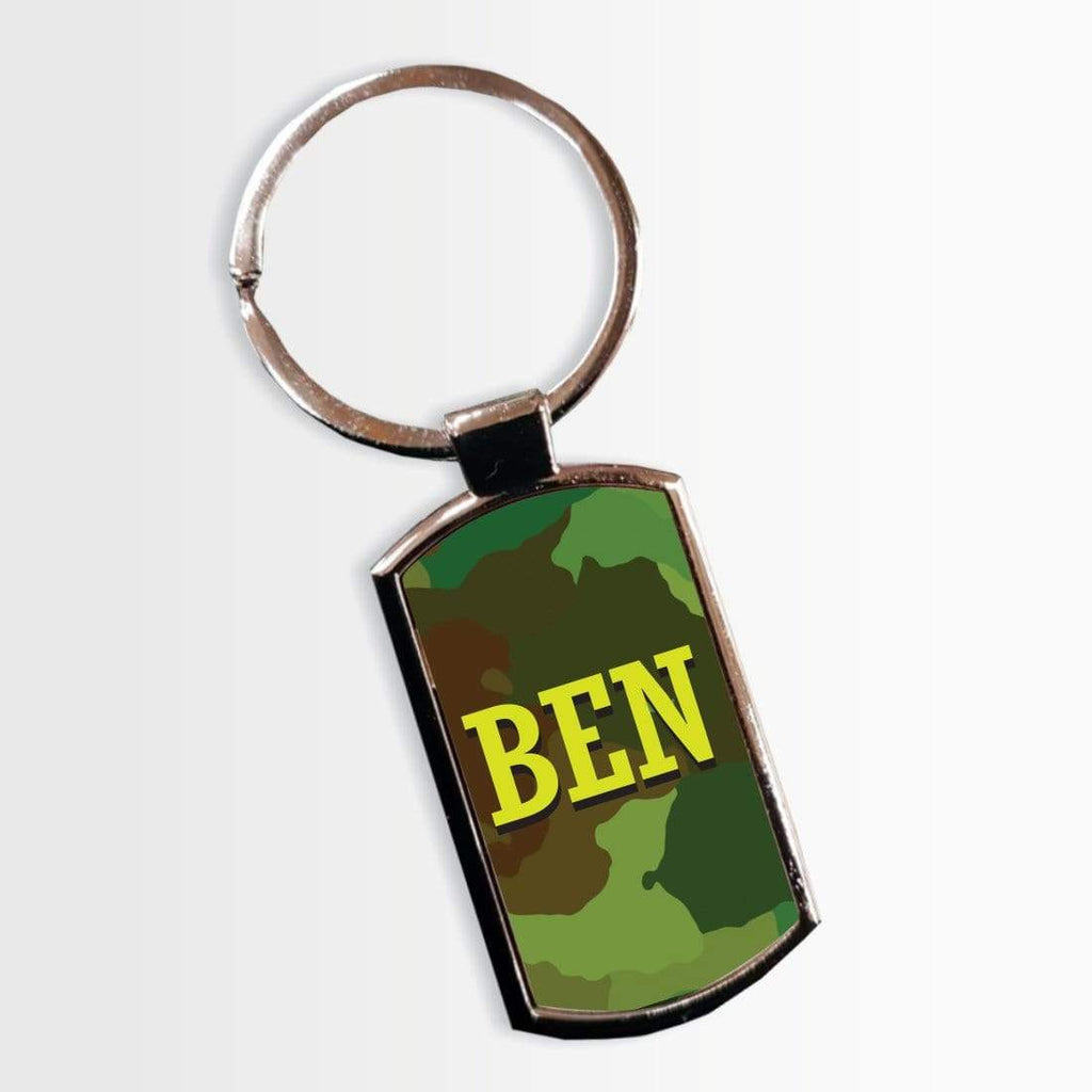 Personalised Name Initials Camouflage Print Key Ring Sentimental Gift