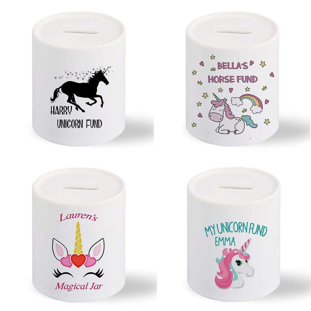 Personalise Name Unicorn Horse Money Box Funds Gift Piggy Bank Pocket Money