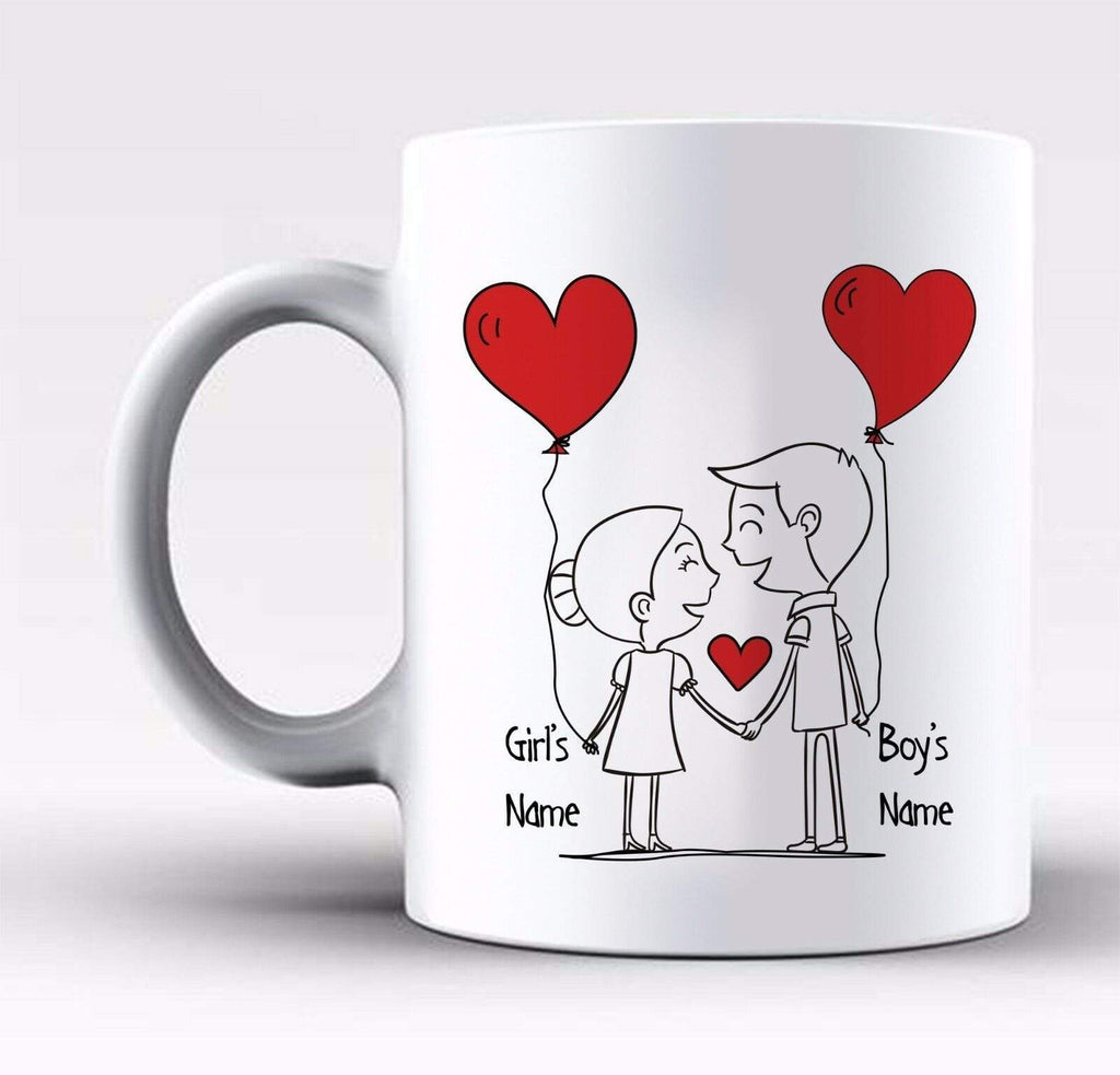 Personalised Valentines Day Gift Mug For Him & Her With Any Names On Your Design