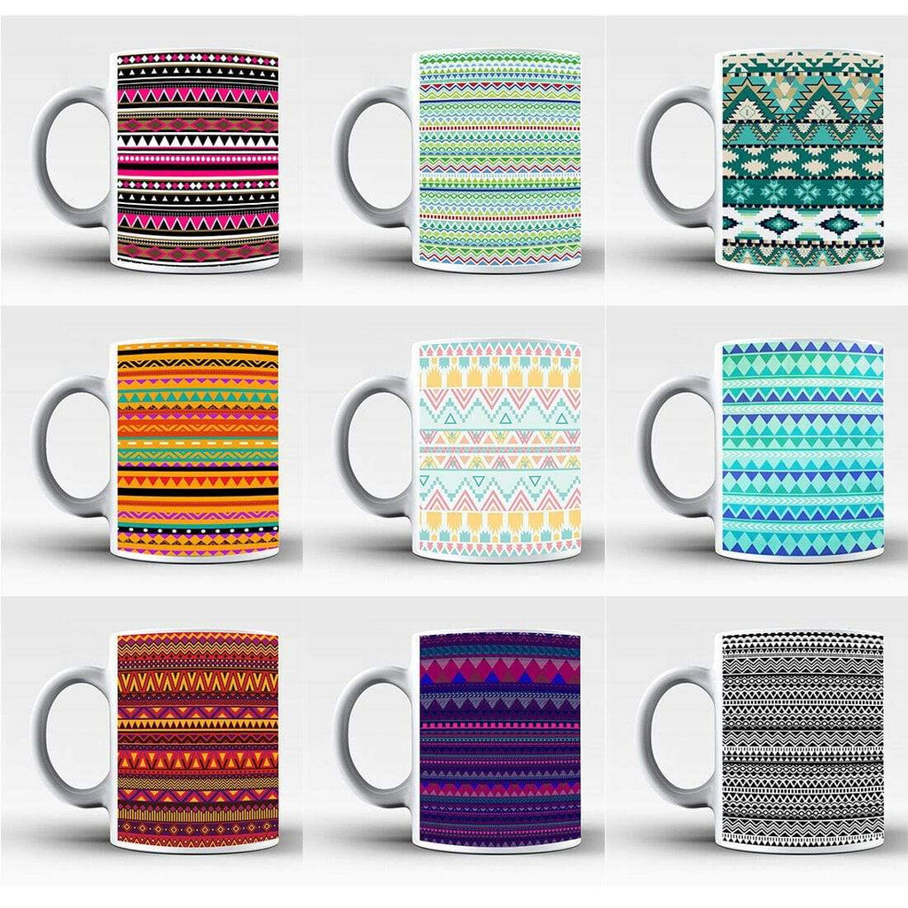 Ideal Tea Coffee Mug Perfect Gift Present Aztec Colourful Stripes Drink Glass 2