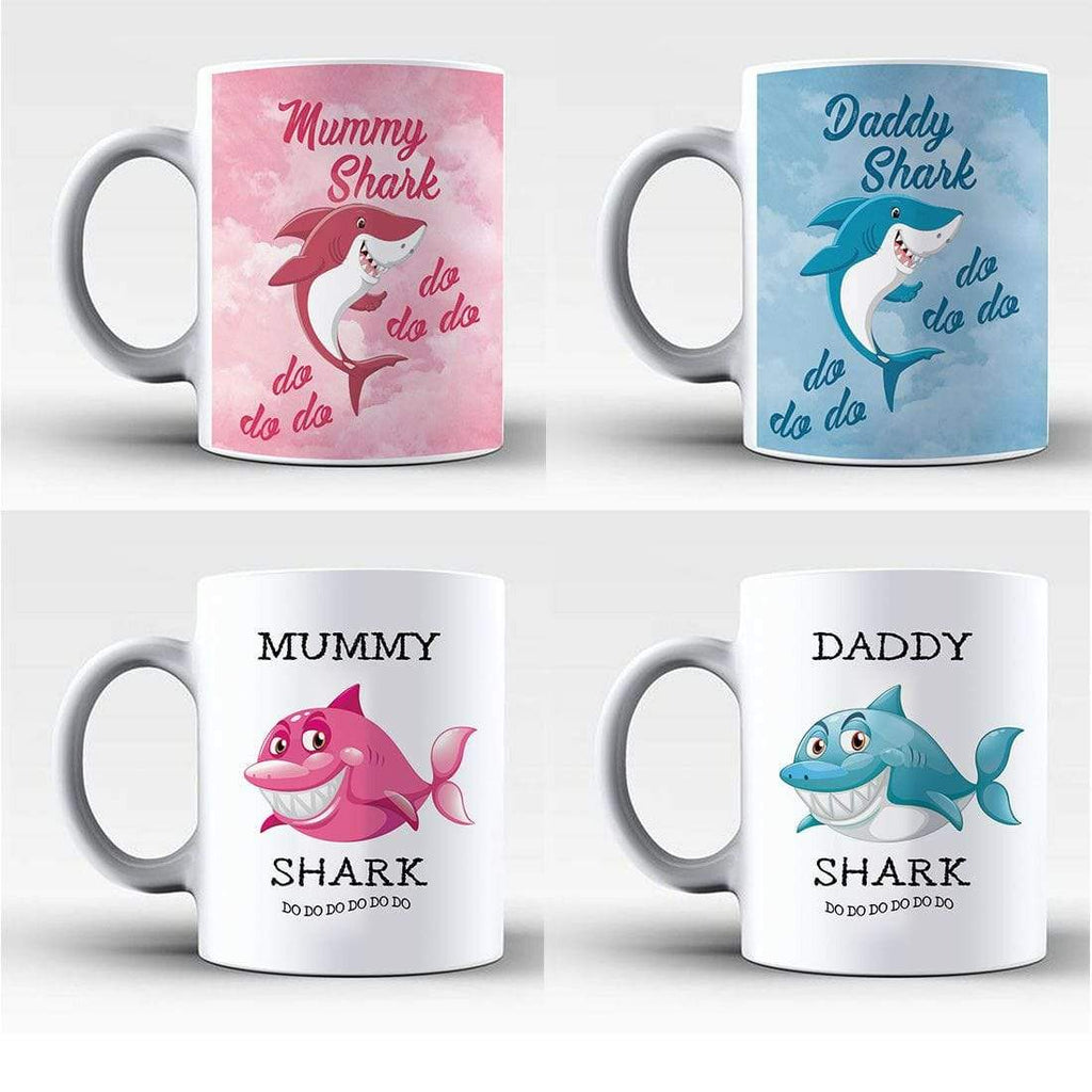 Mummy Daddy Shark Fish parents Kids Song Rhyme Mug Tea Coffee Glass Cup Gift