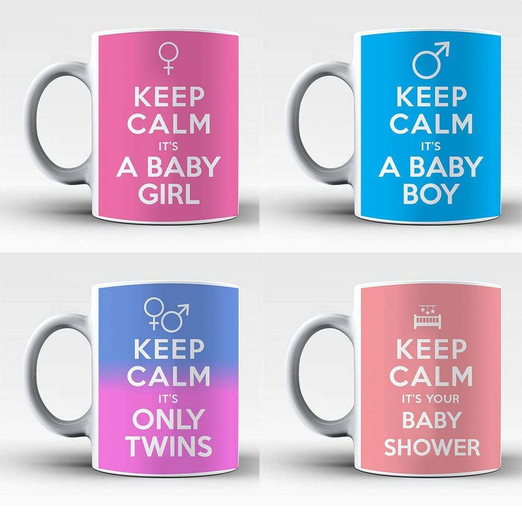 Keep Calm Its A Boy Girl Twins Baby Shower Party Drink Glass Mugs Gift Present