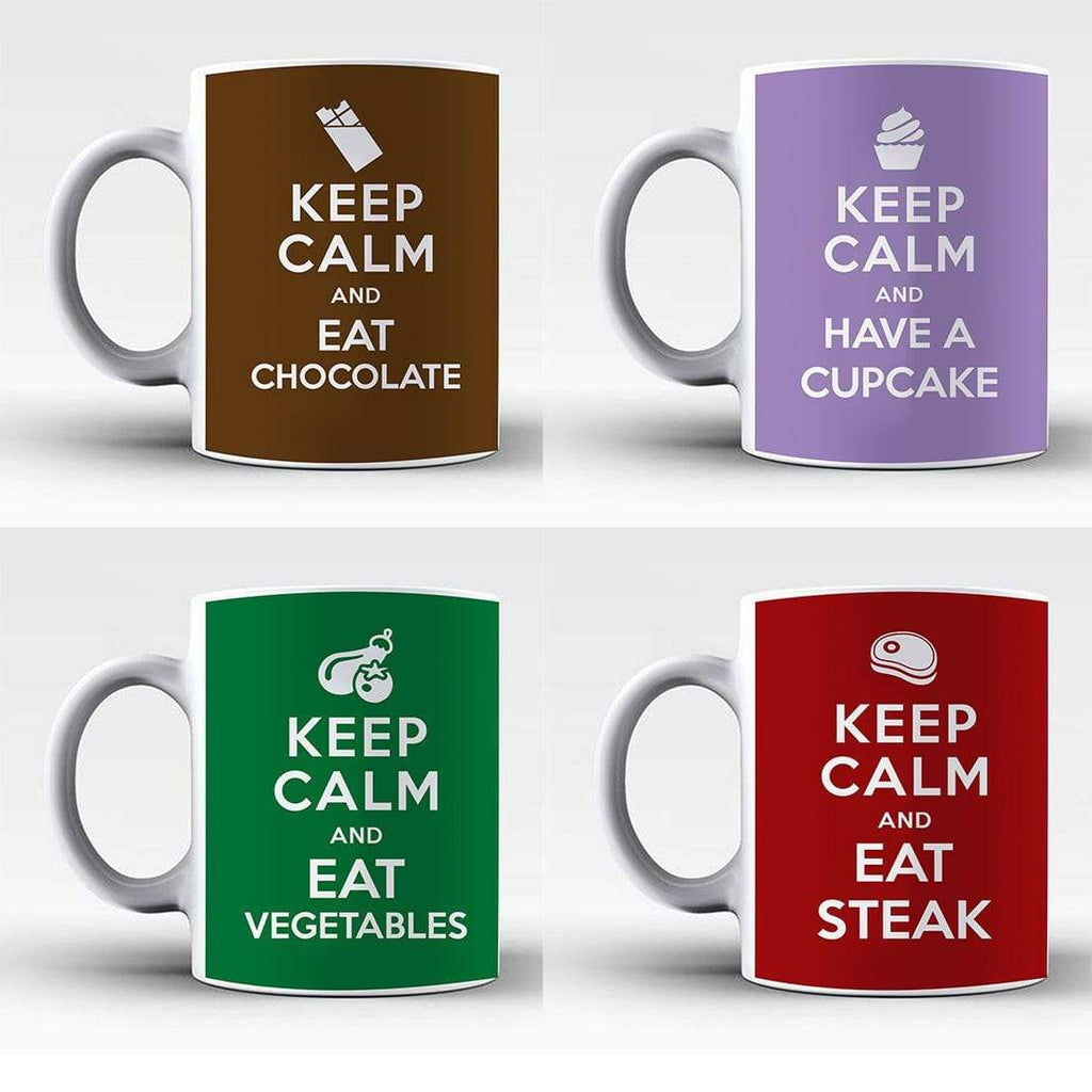 Keep Calm Eat Chocolate Steak Veg Cupcakes Funny Drink Glass Mugs Gift Present