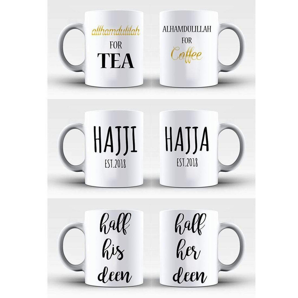 Set Of 2 Islamic Mugs Half Deen Alhamdullilah Hajji Wedding Engagement Gift