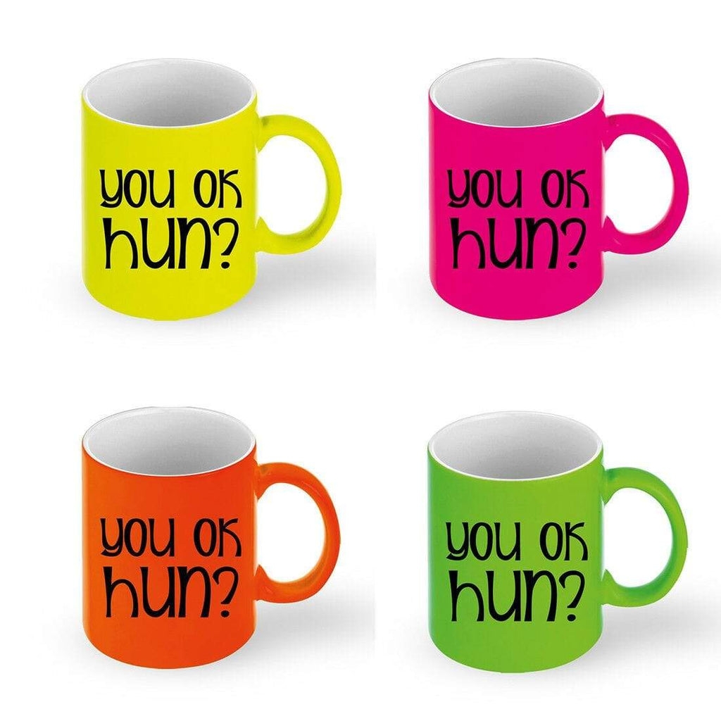 You Ok Hun Humours Funny Neon Drink Cup Glass Coffee Tea Mug Gift Present