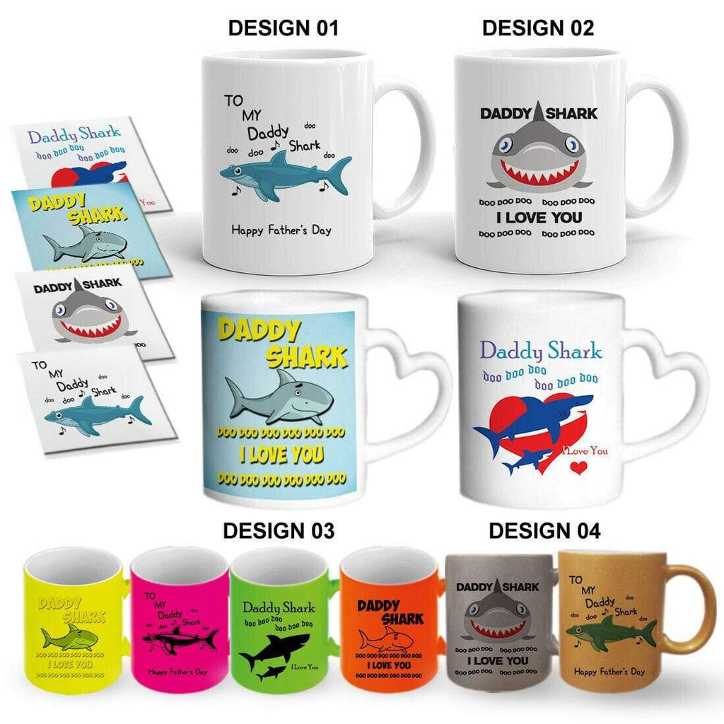 Daddy Shark Father's Day Gift Present Mug Glass Cup Gift With Or Without Coaster