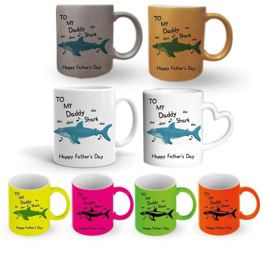 Daddy Shark Father's Day Gift Present Mug Glass Cup Gift With Or Without Coaster