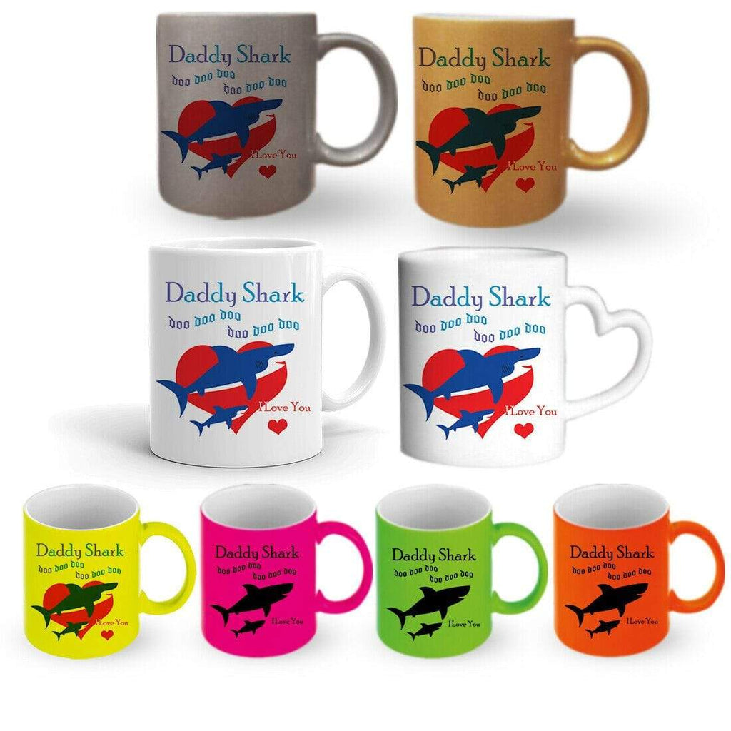 Daddy Shark Father's Day Gift Present Mug Glass Cup Gift With Or Without Coaster