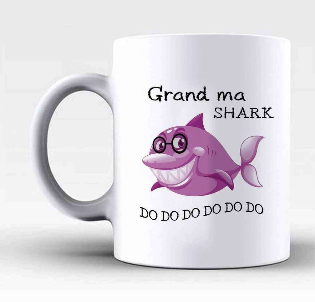 Grandpa Grandma Shark Fish Grandparents Kids Rhyme Song Gift Mug Glass Cup