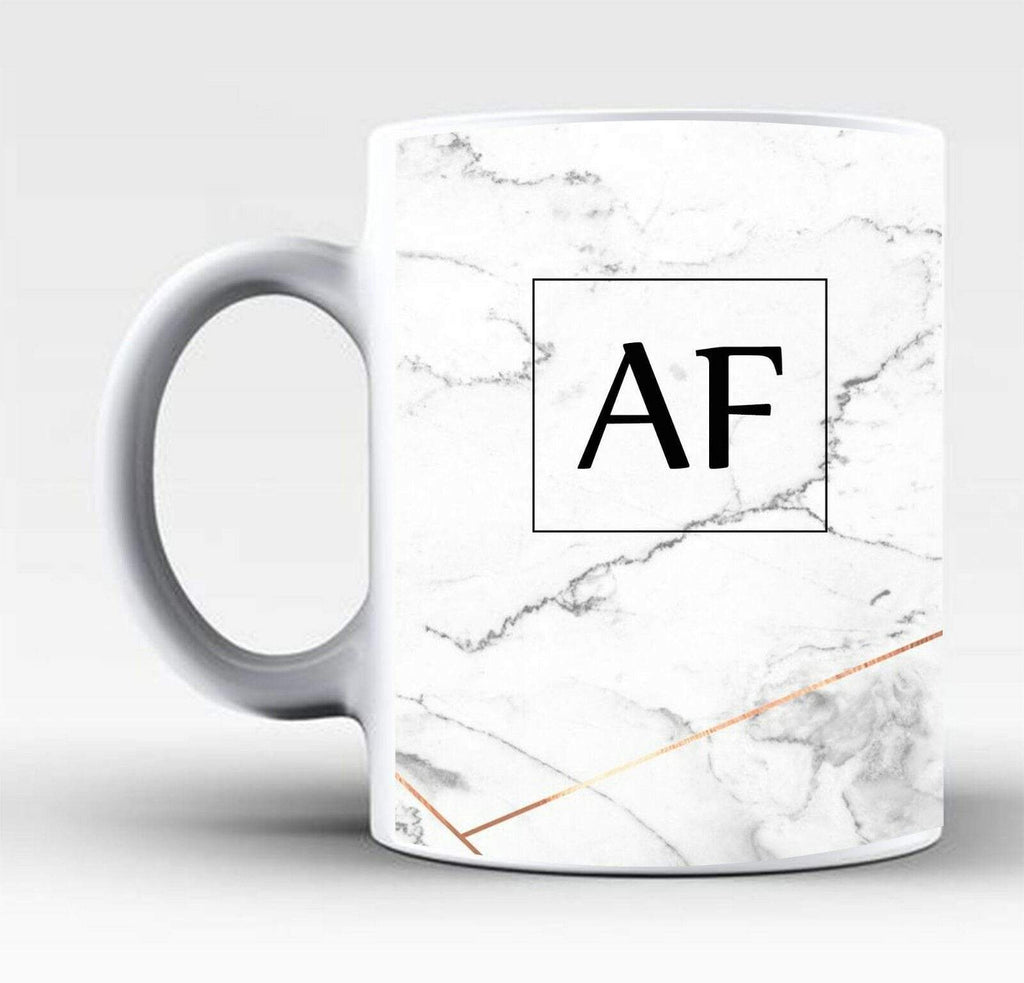 New Personalise Name Initials Marble Affect Print Glass Tea Coffee Gift Mug Cup