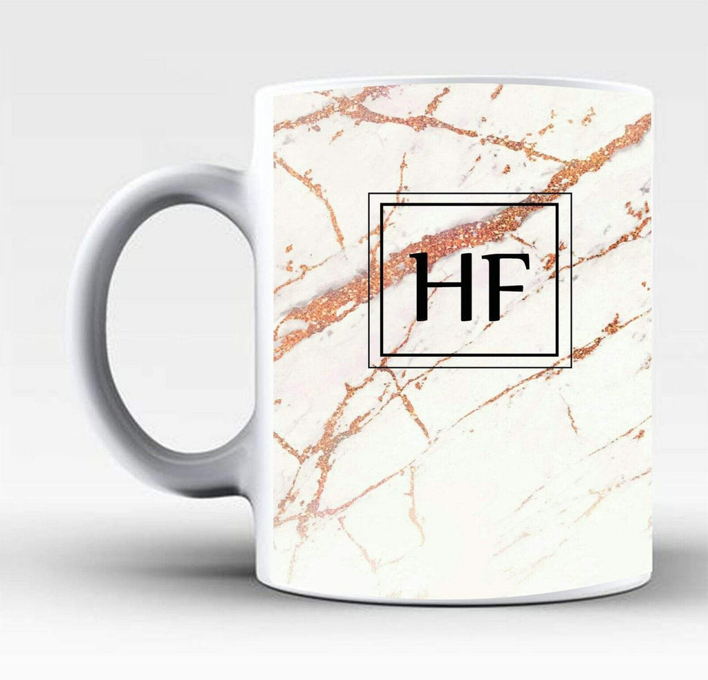 New Personalise Name Initials Marble Affect Print Glass Tea Coffee Gift Mug Cup