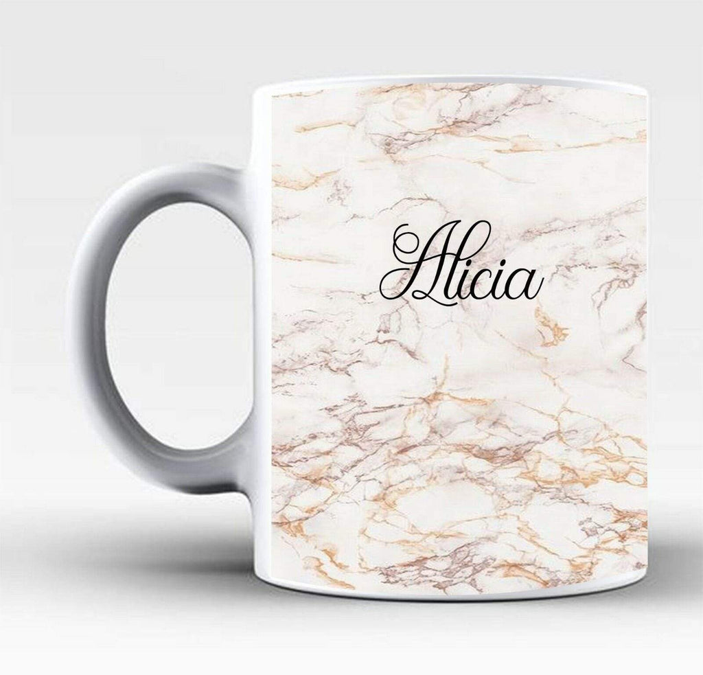 New Personalise Name Initials Marble Affect Print Glass Tea Coffee Gift Mug Cup