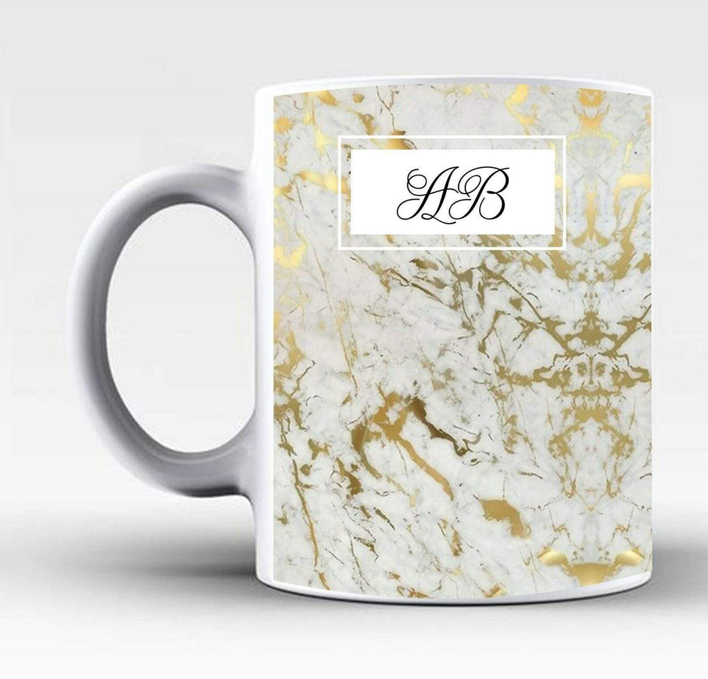 New Personalise Name Initials Marble Affect Print Glass Tea Coffee Gift Mug Cup