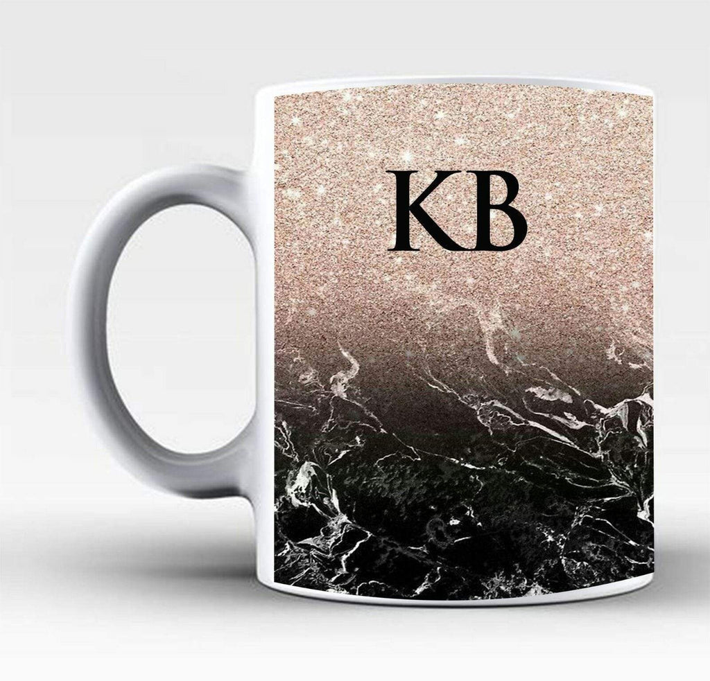 Personalised Name Initials Marble Affect Print Glass Tea Coffee Gift Mug Cup 3