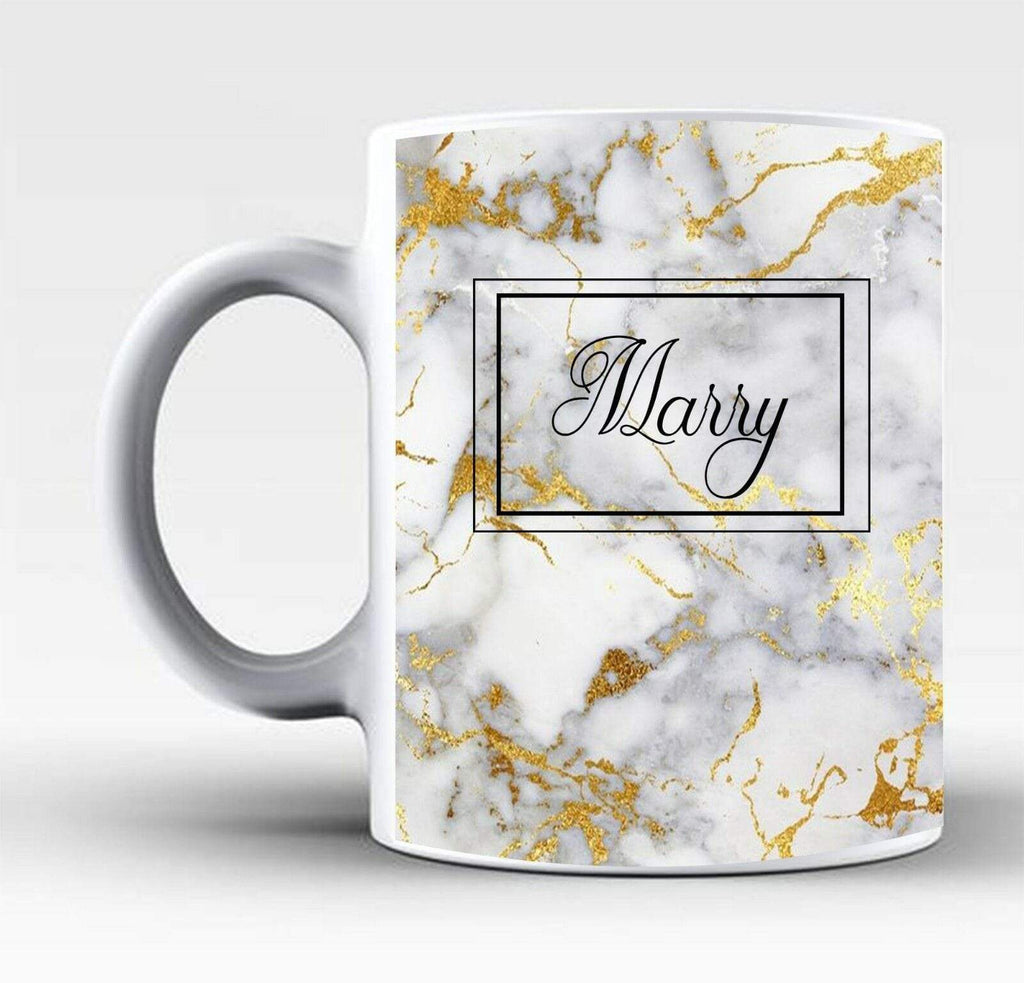 New Personalise Name Initials Marble Affect Print Glass Tea Coffee Gift Mug Cup