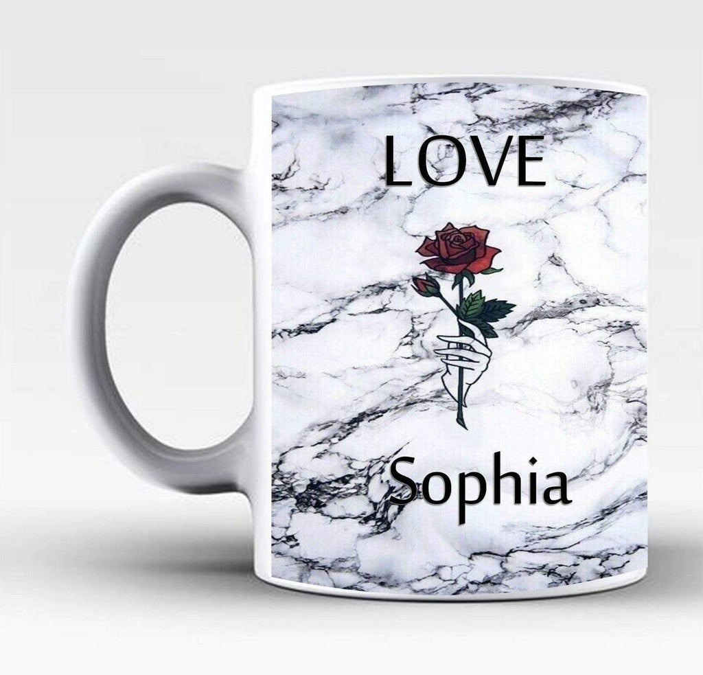 New Personalise Name Initials Marble Affect Print Glass Tea Coffee Gift Mug Cup