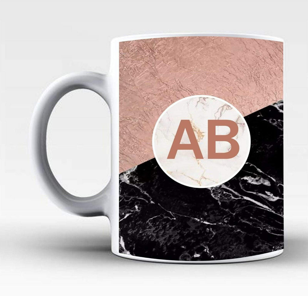 New Personalise Name Initials Marble Affect Print Glass Tea Coffee Gift Mug Cup