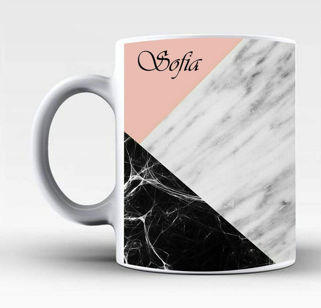 Personalise Name Initials Marble Affect Print Glass Tea Coffee Gift Mug Cup 2