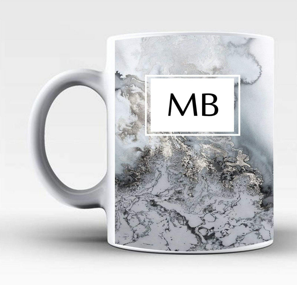 New Personalise Name Initials Marble Affect Print Glass Tea Coffee Gift Mug Cup