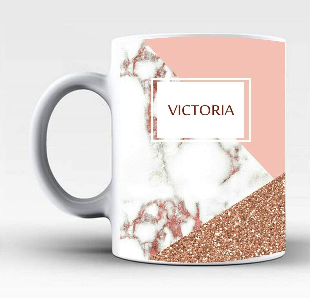 Personalise Name Initials Marble Affect Print Glass Tea Coffee Gift Mug Cup 2