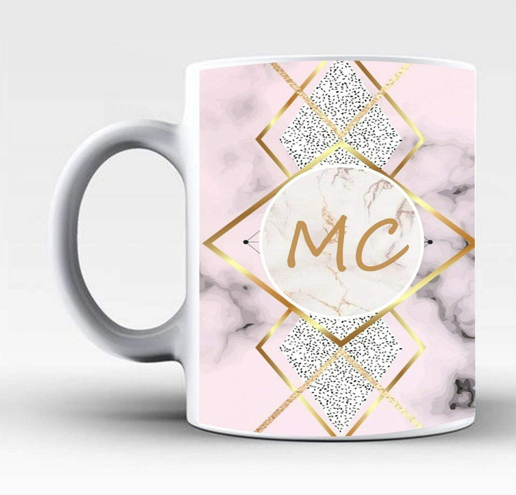 Personalised Name Initials Marble Affect Print Glass Tea Coffee Gift Mug Cup 3