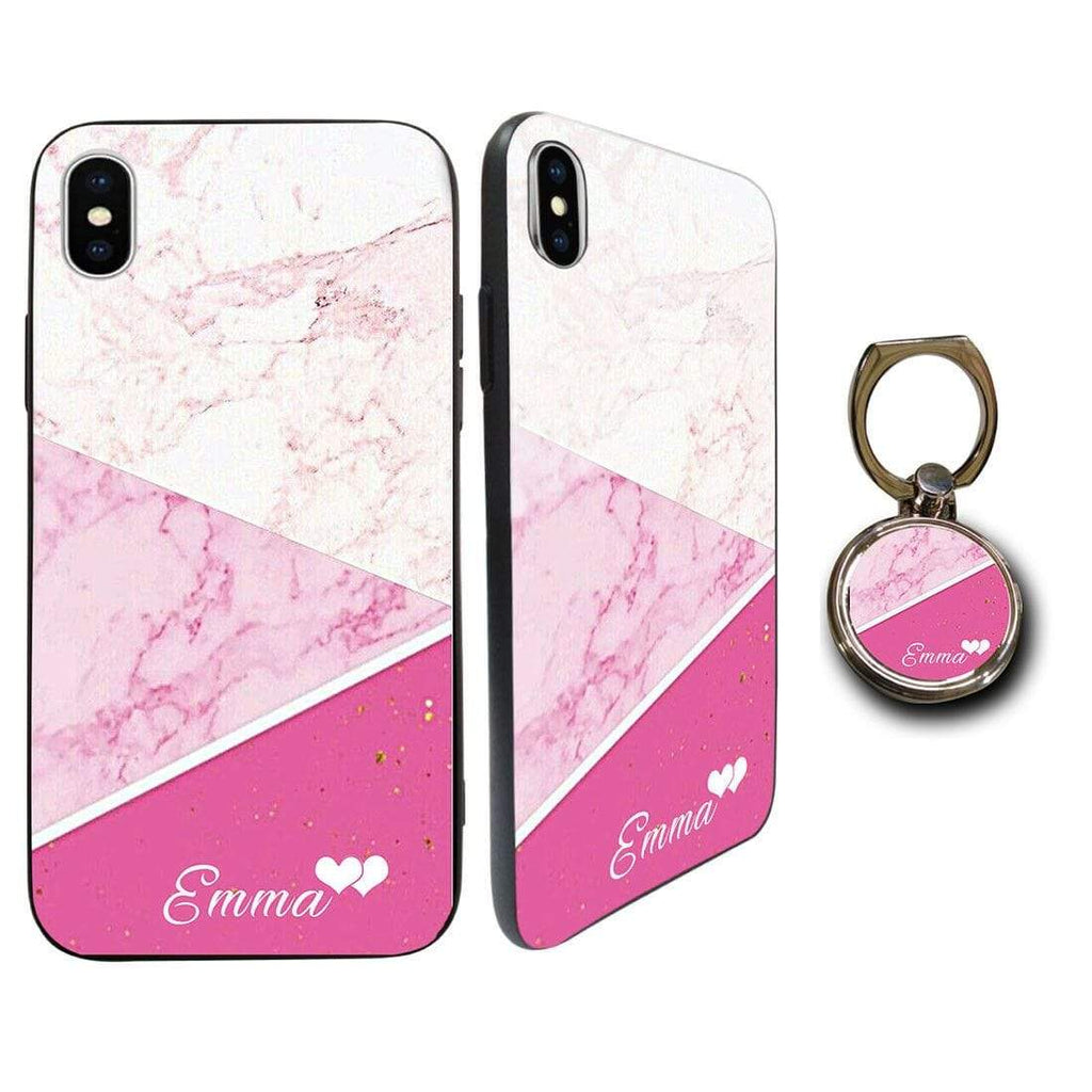 Personalised Tempered Glass Cover Case FOR iPhone Samsung OPTIONAL Phone Holder D57