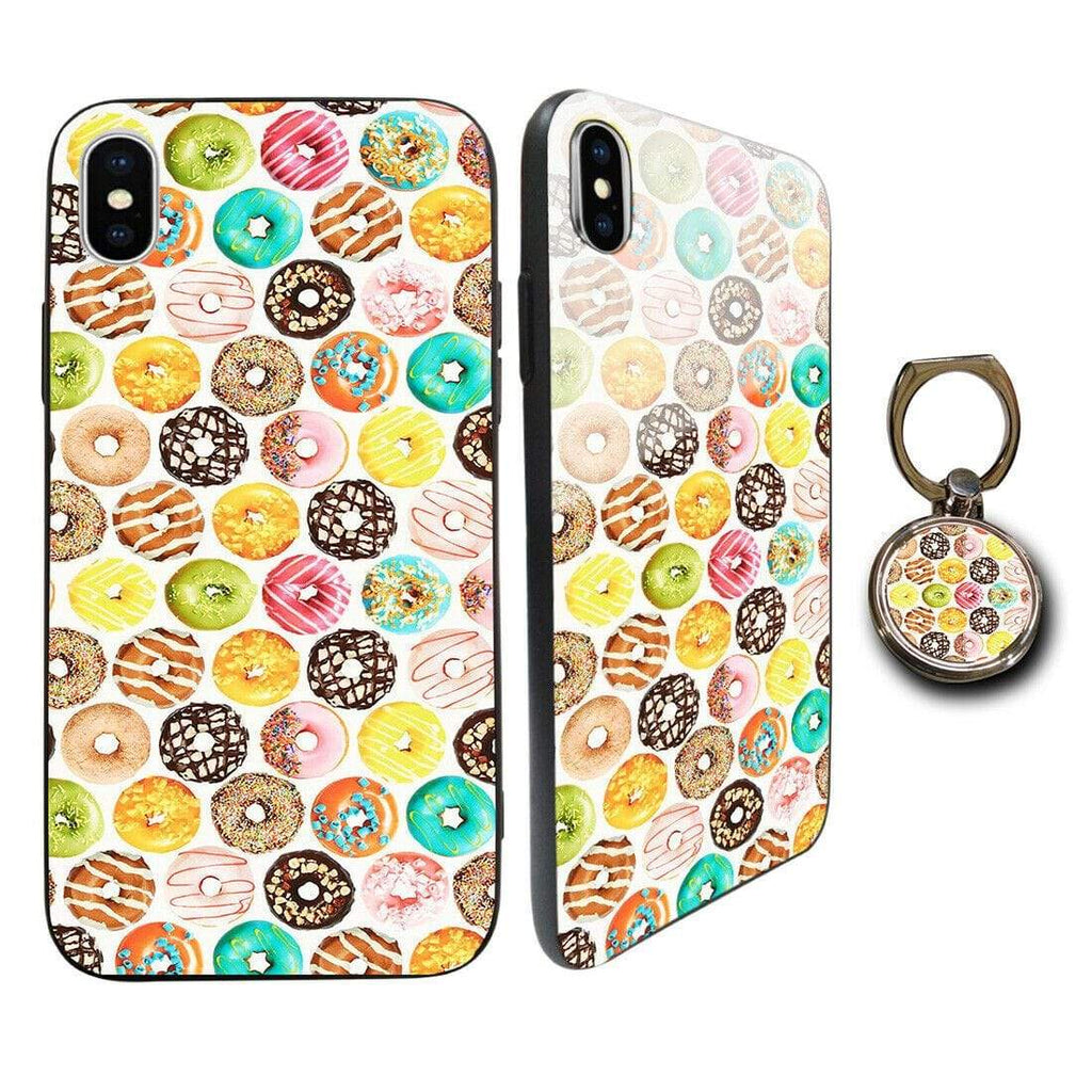 Personalised Tempered Glass Case FOR iPhone Samsung OPTIONAL Phone Holder Doughnut 6