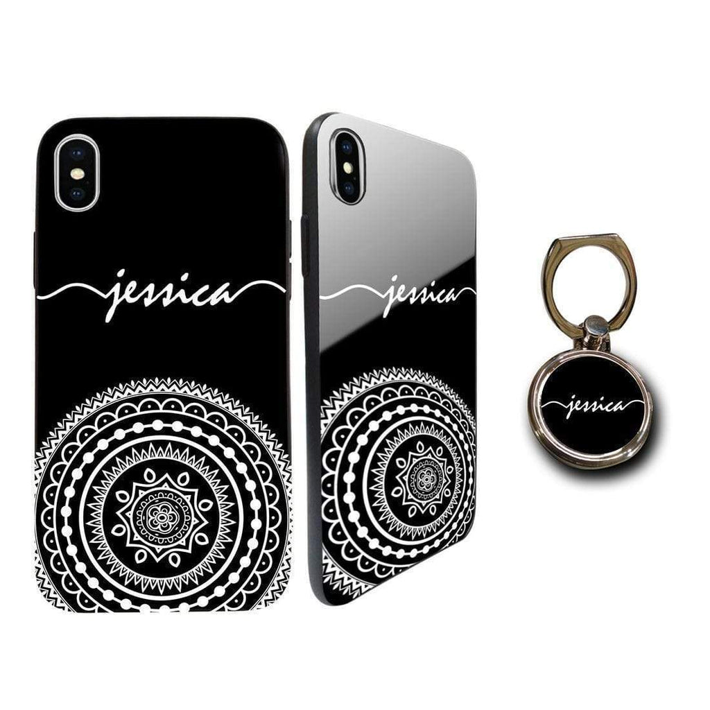 Personalised Tempered Glass Cover Case FOR iPhone Samsung OPTIONAL Phone Holder D10