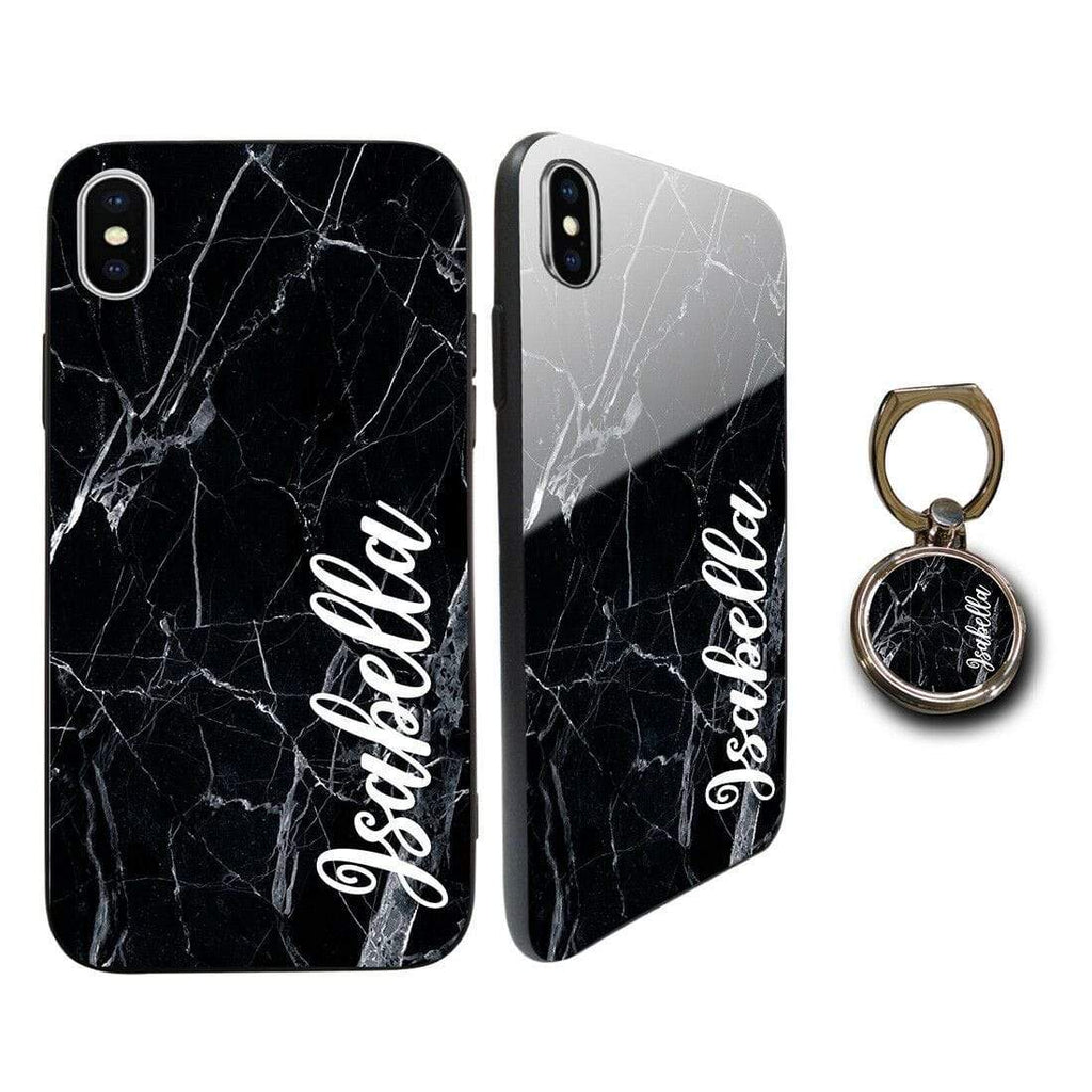 Personalised Tempered Glass Cover Case FOR iPhone Samsung OPTIONAL Phone Holder D29