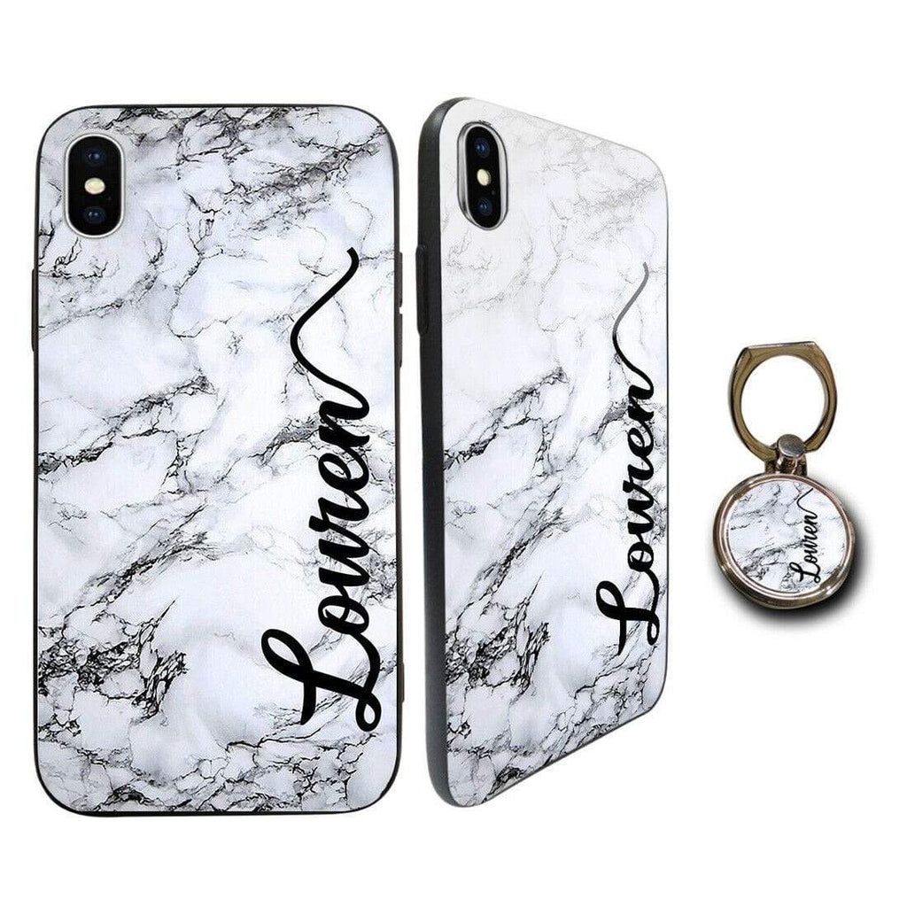 Personalised Tempered Glass Cover Case FOR iPhone Samsung OPTIONAL Phone Holder D28