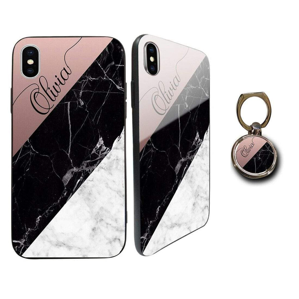 Personalised Tempered Glass Cover Case FOR iPhone Samsung OPTIONAL Phone Holder D35