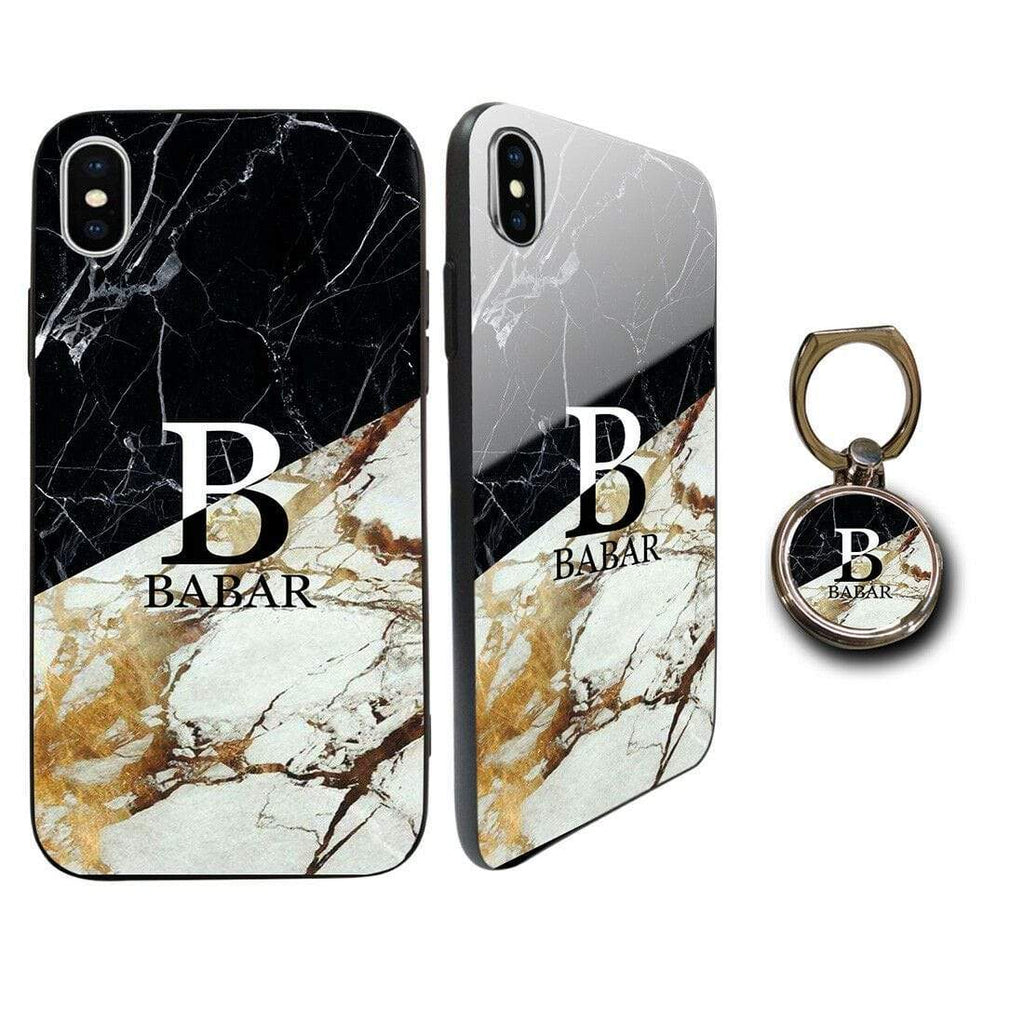 Personalised Tempered Glass Cover Case FOR iPhone Samsung OPTIONAL Phone Holder D40