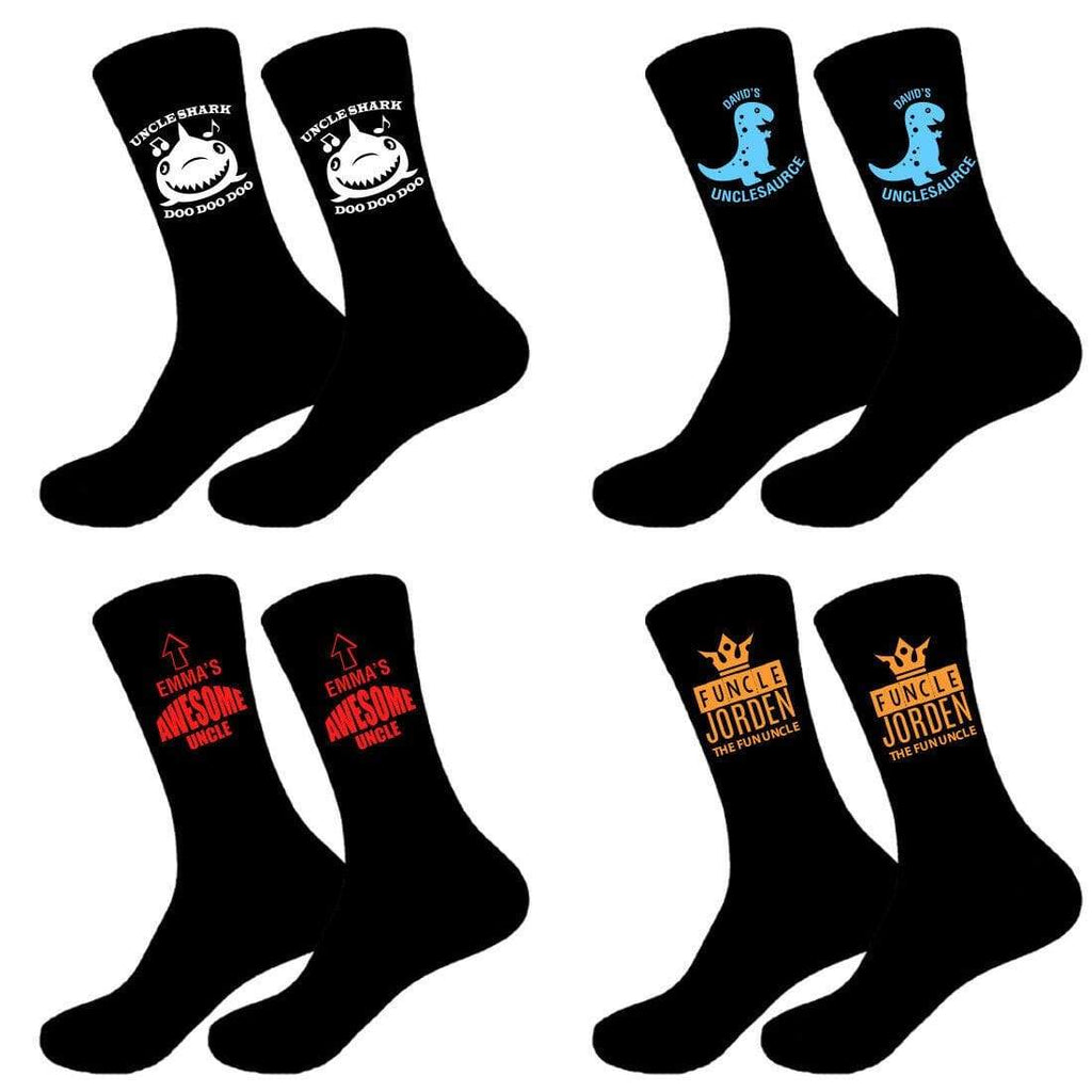 Personalised Fathers Day Awesome Uncle Shark Socks Sizes 6-11,10-13 Big Foot