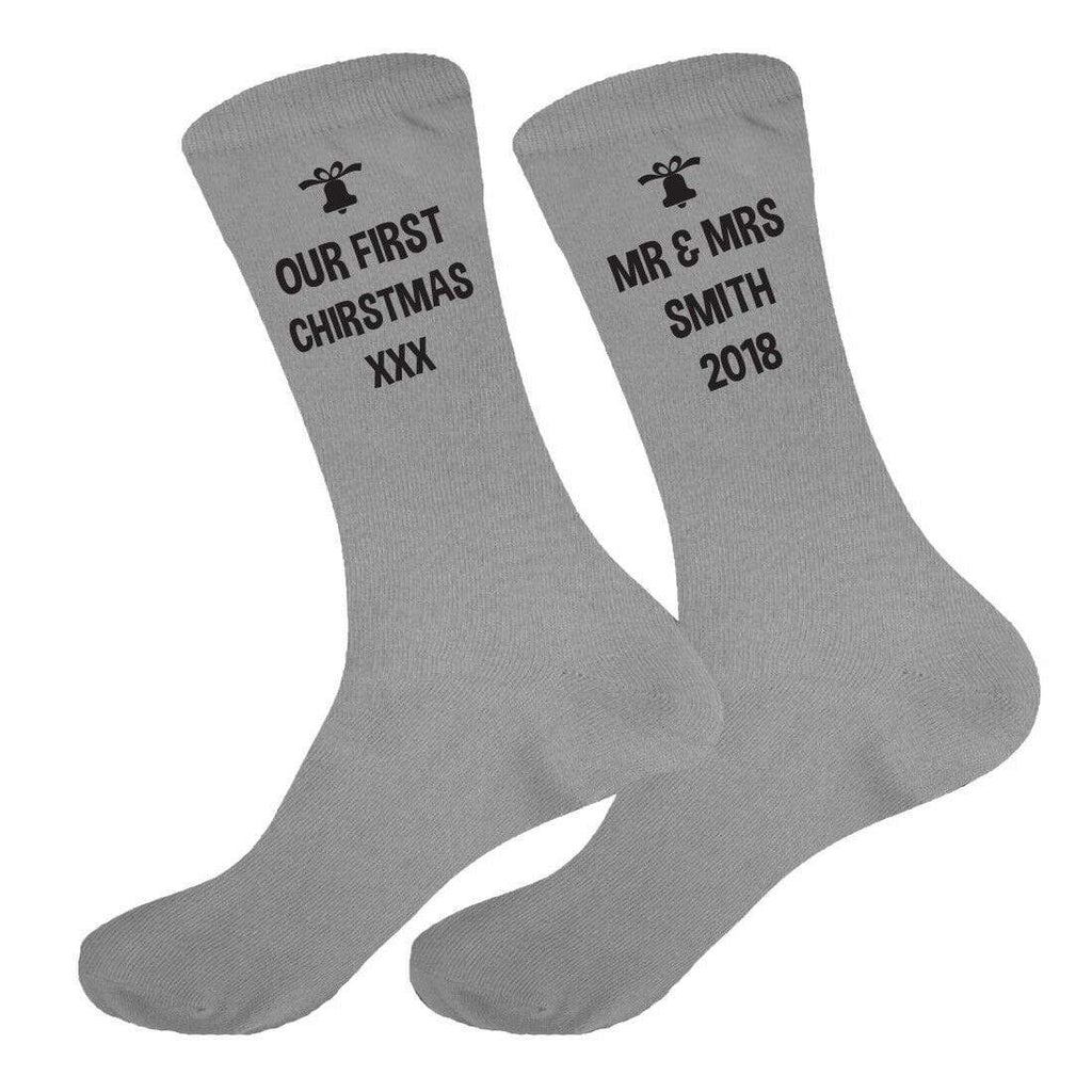 Mens Personalised Our First Mr & Mrs Christmas Socks Sizes 6-11,10-13 Big Foot