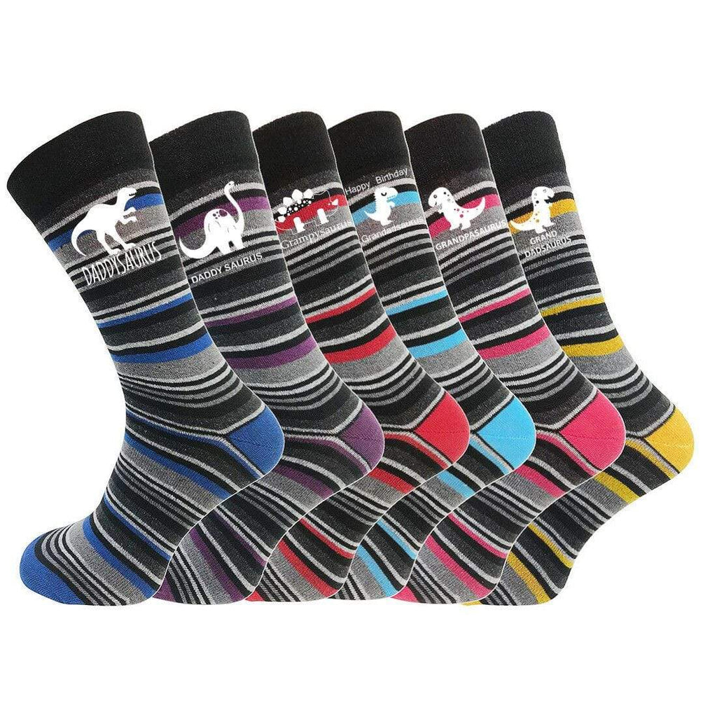 Men's Stripes Grandpa Daddy Dinosaur Birthday Socks Gift Present Sizes 6-11