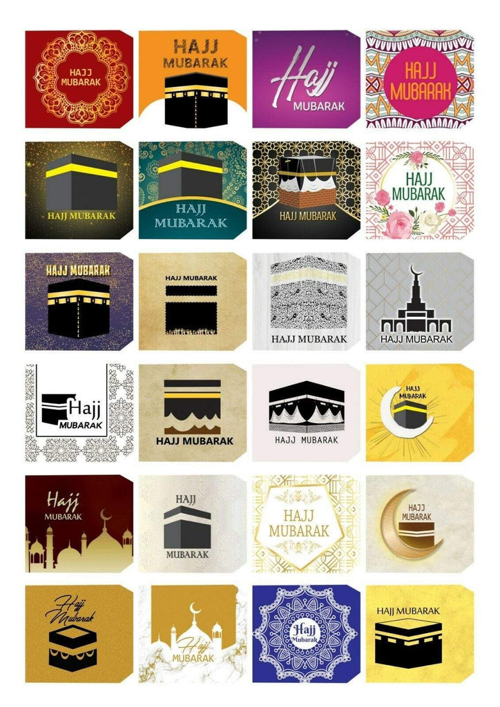 Hajj Umrah Mubarak Celebration Stickers Gift Bags Bottles Partys 12 OR 24 S-1