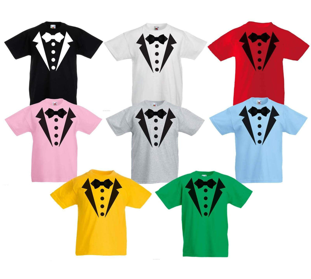Tuxedo 4 Fancy Dress Halloween Cool Boys Girls Kids Top T Shirts Age 3-13 Years