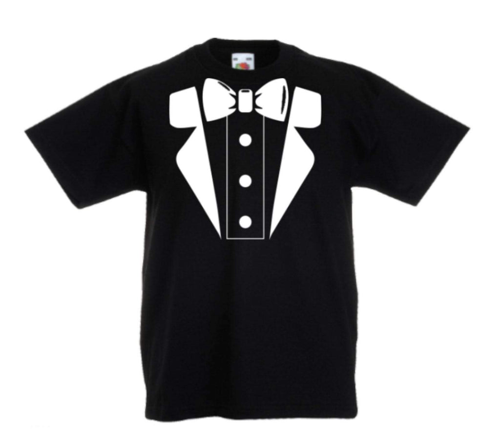 Tuxedo 3 Fancy Dress Halloween Cool Boys Girls Kids Top T Shirts Age 3-13 Years