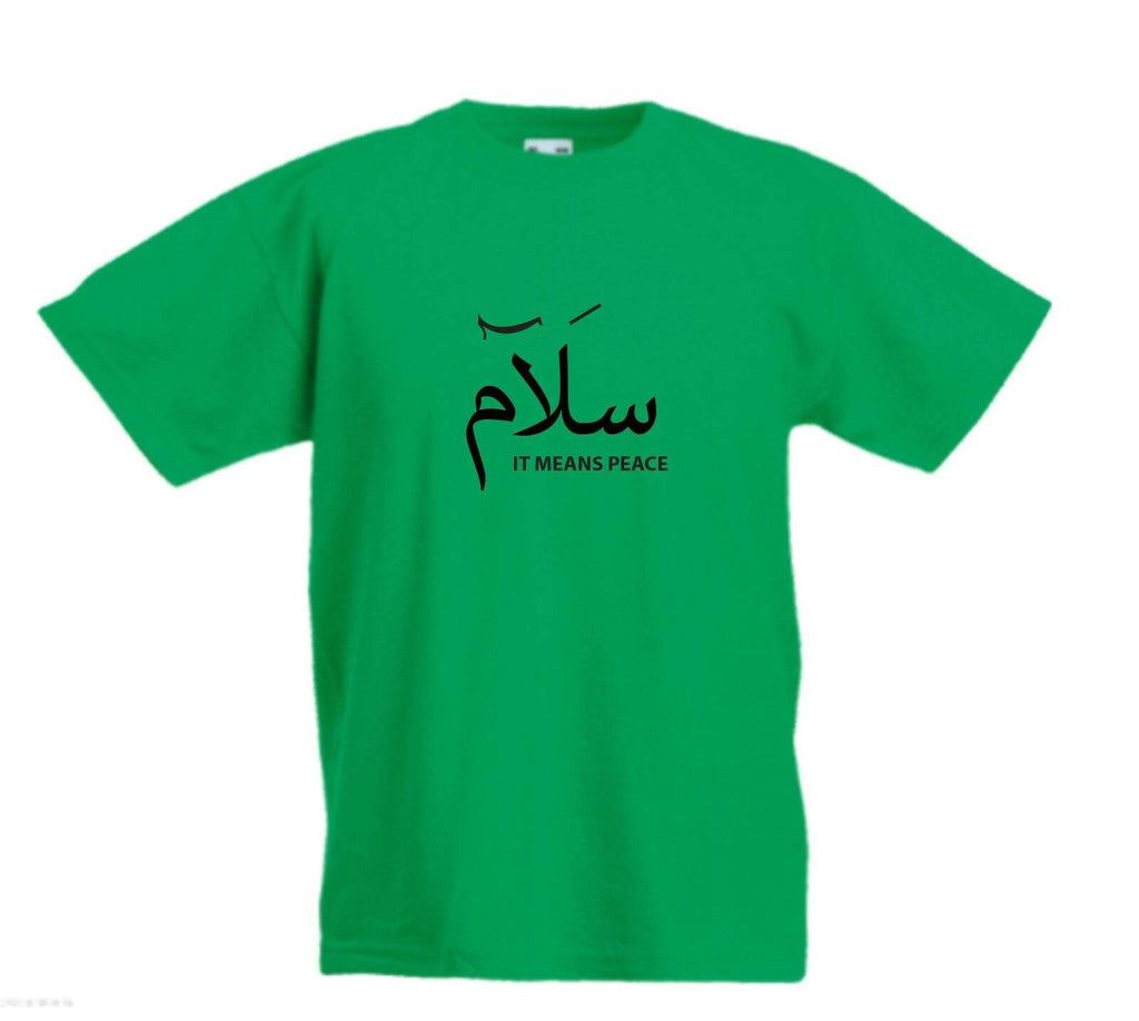 Salaam It Means Peace Islamic Muslim Boys Girls Kids Top T Shirts Age 3-13 Years
