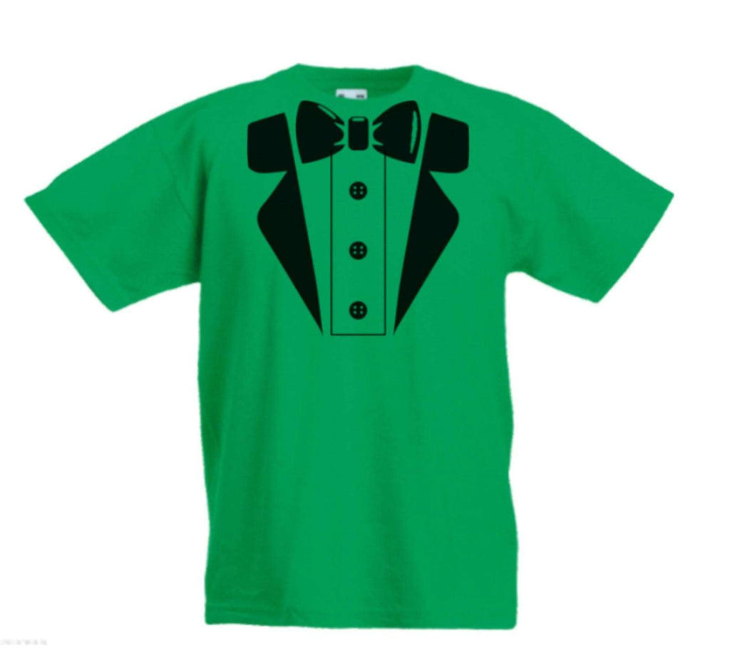 Tuxedo 3 Fancy Dress Halloween Cool Boys Girls Kids Top T Shirts Age 3-13 Years
