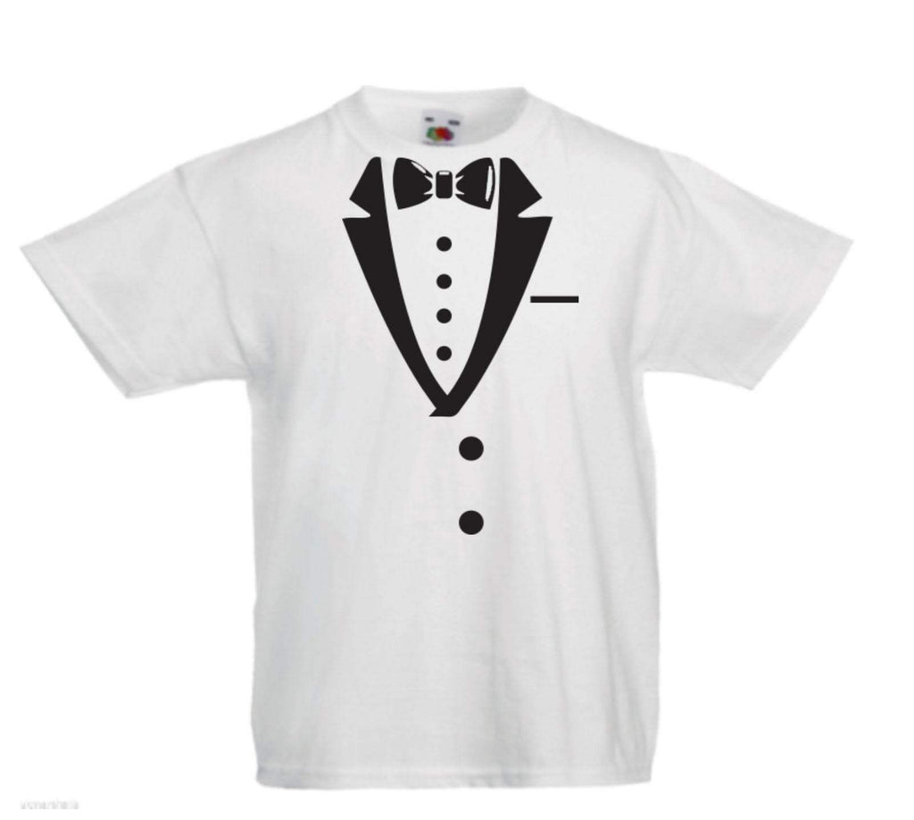 Tuxedo 2 Fancy Dress Halloween Cool Boys Girls Kids Top T Shirts Age 3-13 Years