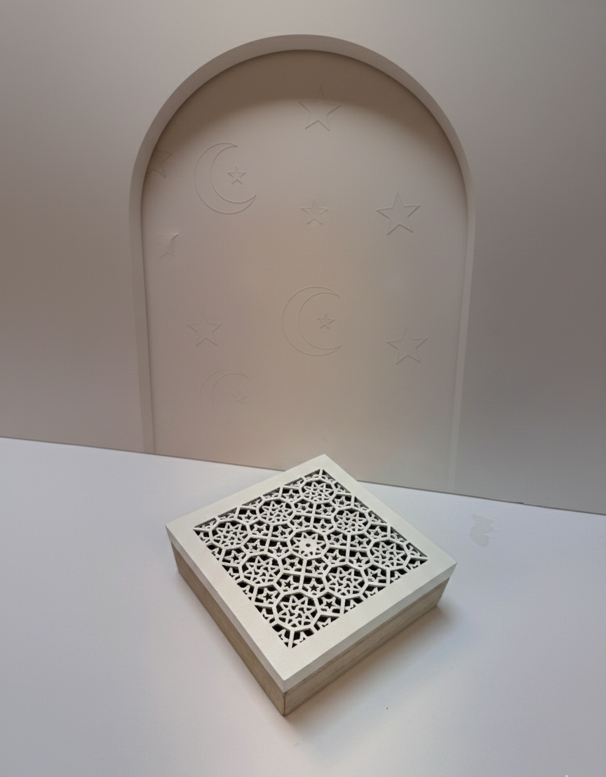 Luxury Ramadan Wooden Gift Box White – Decorative Islamic Storage Box