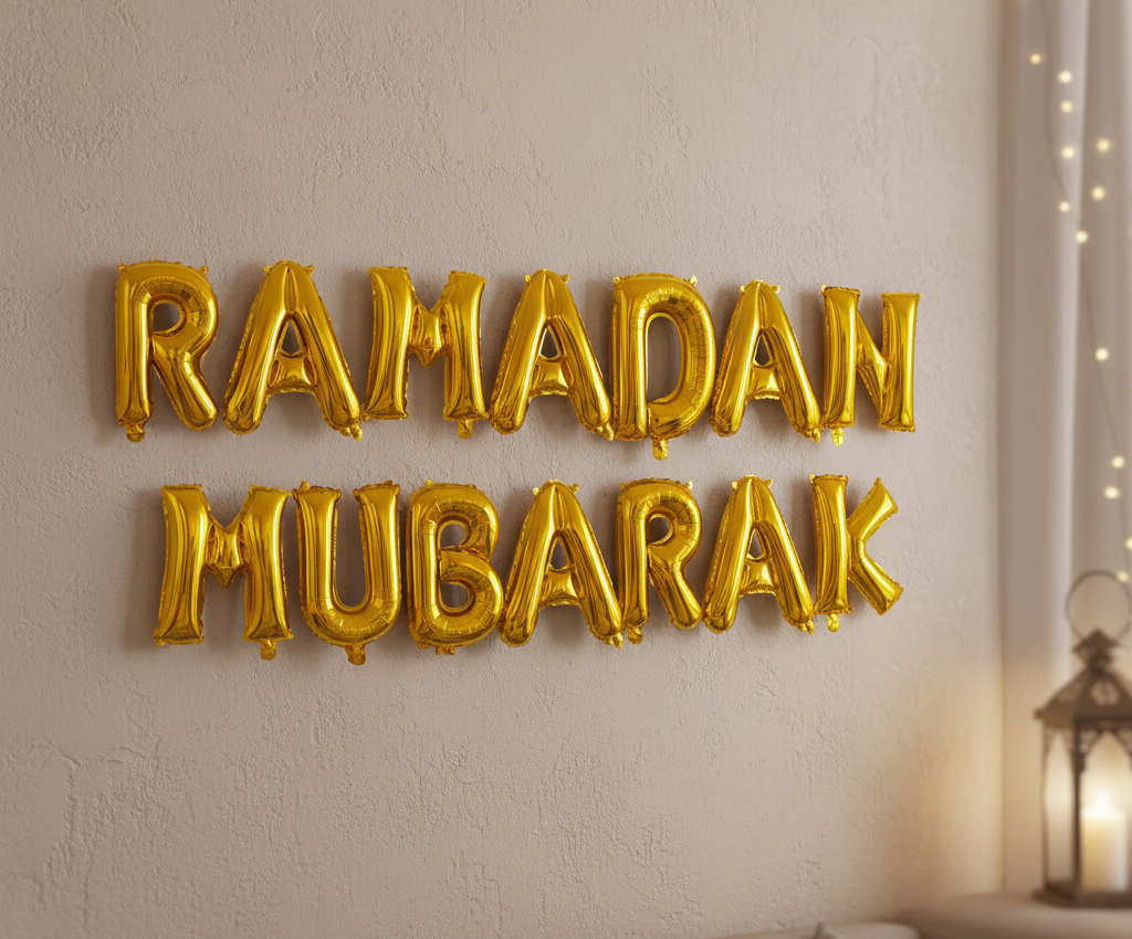 Ramadan Mubarak Gold Foil Balloon Banner – Islamic Party Decoration