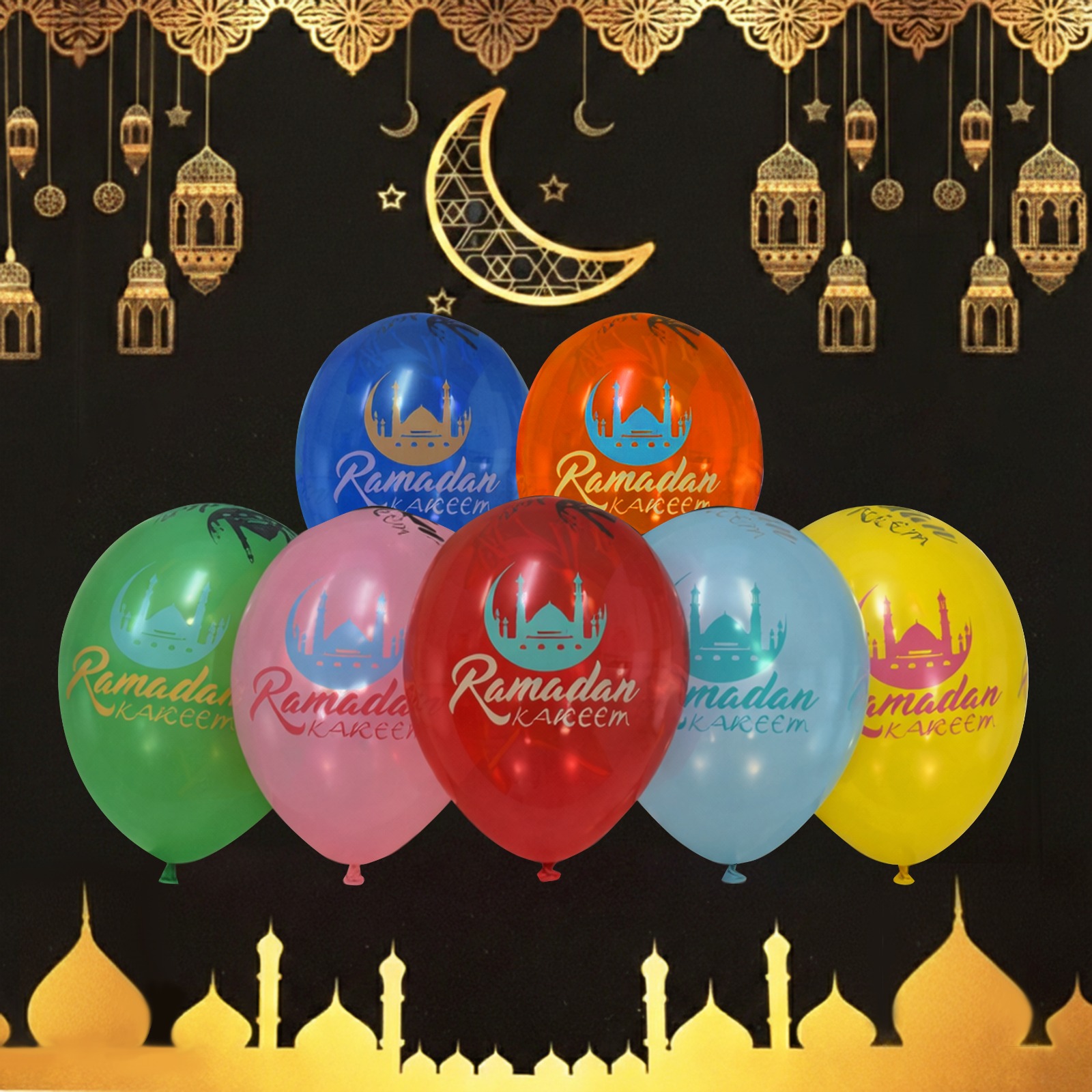 Ramadan Mubarak Printed Balloons – Colourful Islamic Party Decoration Pack